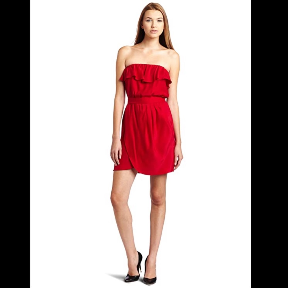 100% silk Amanda Uprichard “Joan” petal-front strapless mini dress